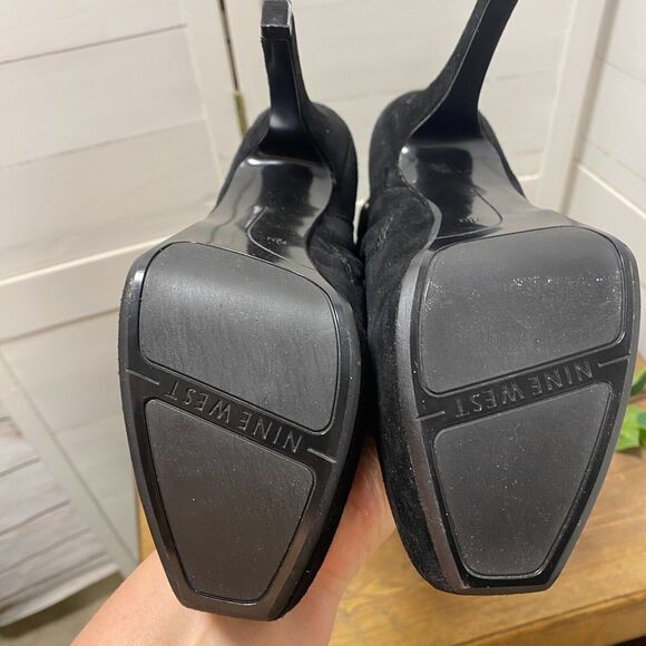 Nine West Over The Knee BLACK SUEDE Leather Fringe Stiletto Heels Boots 7 1/2 - Picture 10 of 16